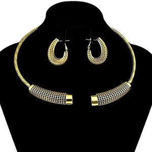 Gold Plated Geometric Necklace Earrings Set
